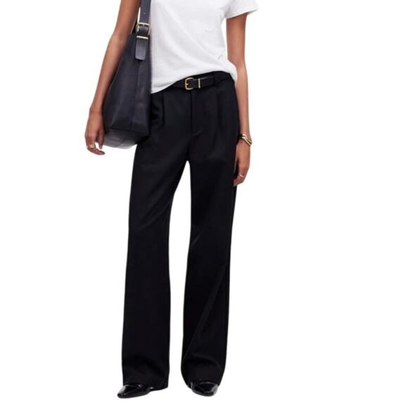 Madewell Petite Slouchy Straight Pants In Drapey Twill Black NWT 0P - Picture 1 of 9